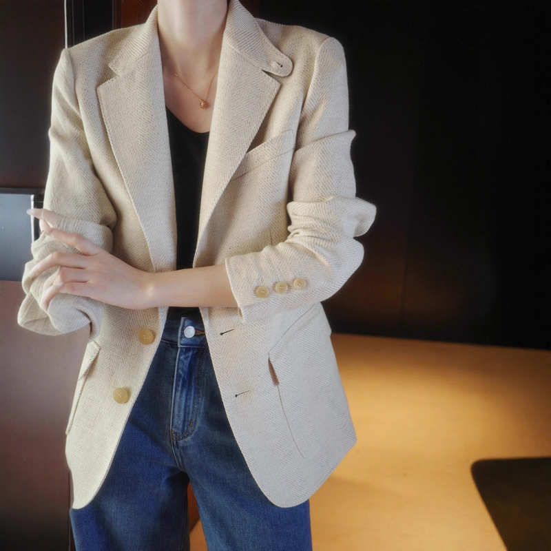 Rl Purple Label Series, Zg Condition!! High-Quality Old Money Style, Belgian Twill Linen Women's Blazer
