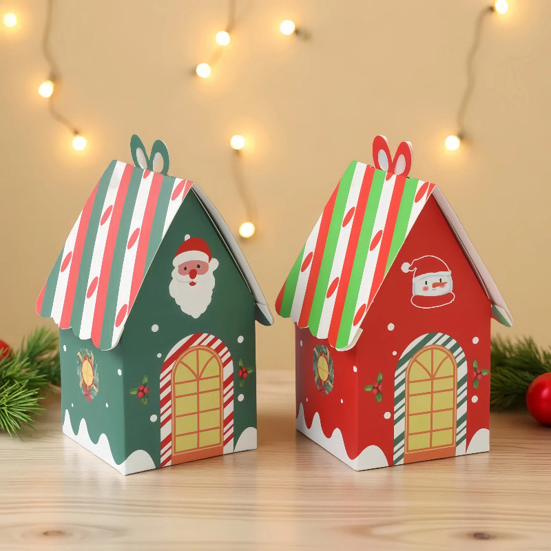 2025 レトロヨーロッパクリスマス小さな家の箱漫画の家ギフトギフトボックスチョコレートキャンディ包装箱|undefined