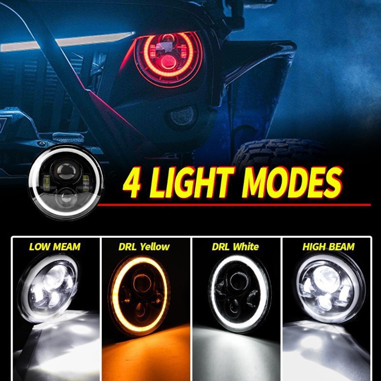 Wrangler 7-inch 60W 4-bead angel eye off-road vehicle headlight cross-border modification LED headlight for Harley motorcycle