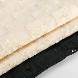现货棋盘格单面亮片绣花 立体绣花秋款休闲裤服装布窗帘面料