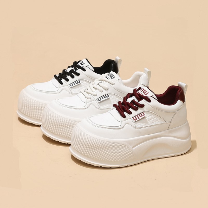 Yunfu 2025 New Versatile Casual Sports Bread Shoes Thick-Soled Height-Increasing White Shoes for Women Spring and Autum Platform Shoes