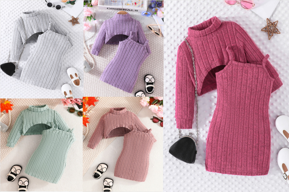 Mädchen Strickoberteil Und Rock Set Langarm Herbst Outfit_voghion.com