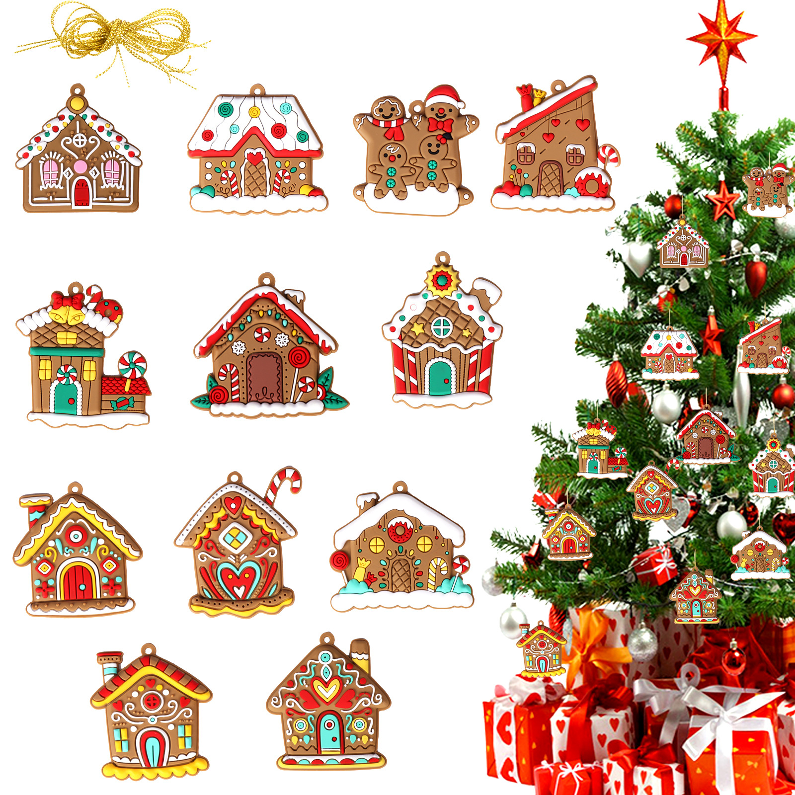 Nueva Navidad transfronteriza panqueque casa decoraciones pvc pegamento flexible colgando árbol de navidad decoración escena diseño apoyos