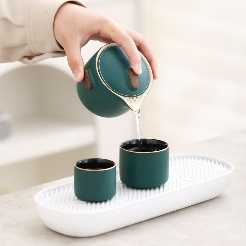 Juego de Té de Viaje de Cerámica Portátil con Color Degradado para Camping y Picnic
