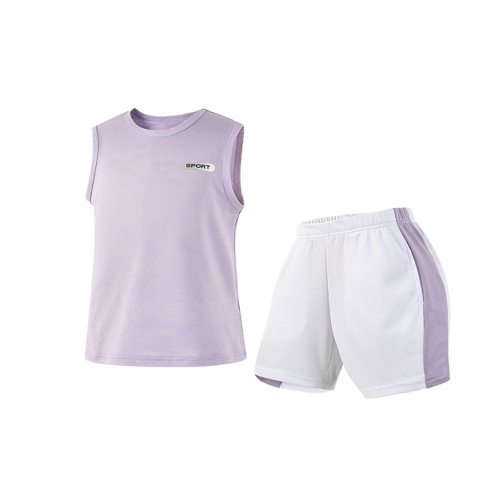 Verano de 2025 nuevos pantalones cortos sin mangas para niños trajes deportivos para niñas moda casual rápida secado ropa para niños grandes