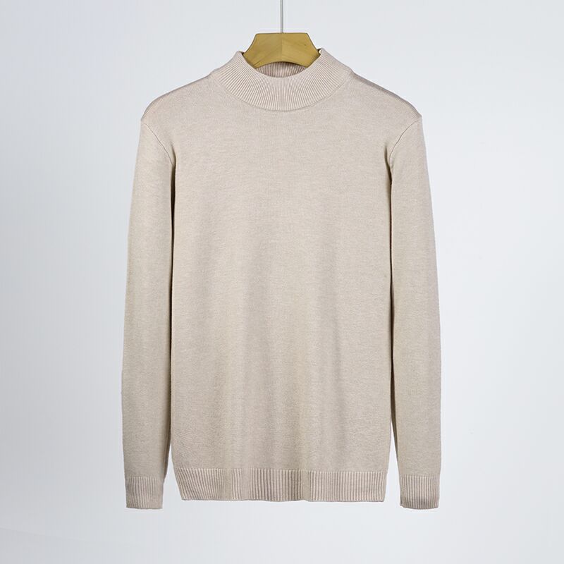 Men's Clothing American Style Men's Slim Fit Semi-Turtle Neck Sweater Lightweight Knit Pullover Long Sleeve Core-Spun Yarn Shirt For Casual Layering_voghion.com