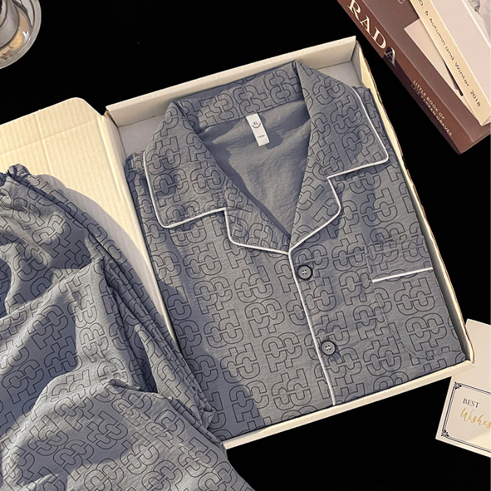 Pijama de hombre de manga larga nubes de algodón primavera y otoño delgado 2024 nuevo día de invierno cardigan de niño conjunto de ropa para el hogar