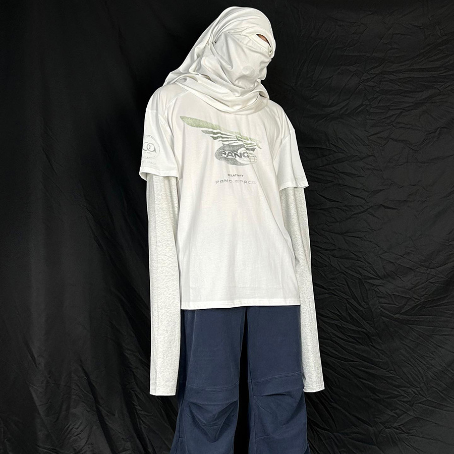 Nicho de marca PANQ lavado con agua para hacer vieja impresión de logotipo borroso verano versátil nuevo hombre y mujer camiseta de manga corta suelta