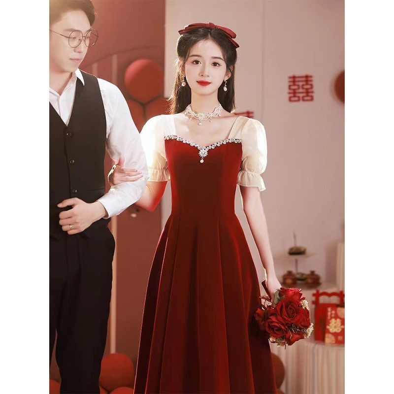 Toast Dress Bride's Little French Engagement Dress Women's Door-to-Door Dress Wedding Red dress Can Wear at Ordinary