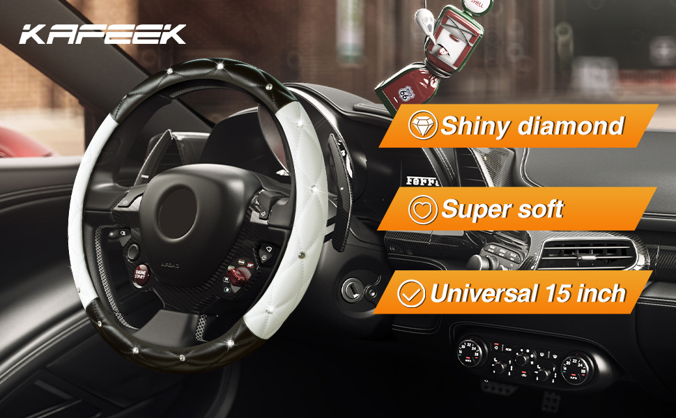 Factory Direct Sales Amazon Car Diamond-Studded Steering Wheel Cover, Universal for All Seasons, Soft Leather Anti-Slip Rhinestone Handle Cover