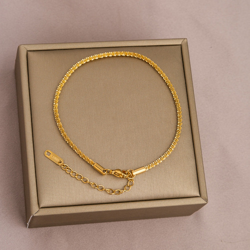 2024 new trendy niche design titanium steel anklet women's high-end 18K gold personalized baby's breath necklace