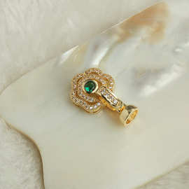 14k包金保色绿色锆石花朵项链扣 diy手工饰品配件 金色珍珠毛衣扣