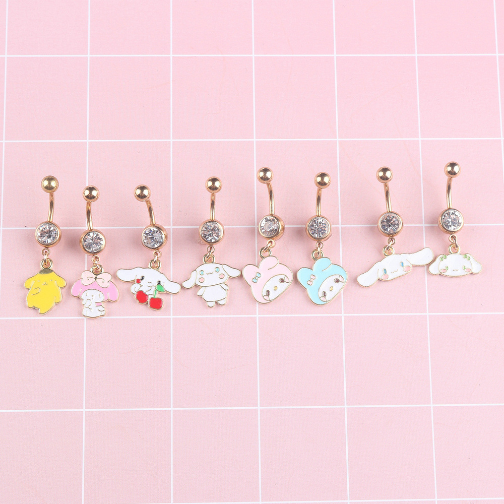 Cartoon long-ear dachshund Melti alloy drop oil navel ring cute animal pendant navel ornament cross-border piercing