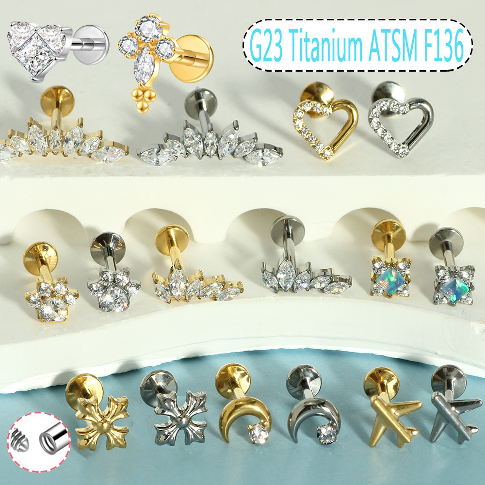Silver pointed spike labret stud material detail