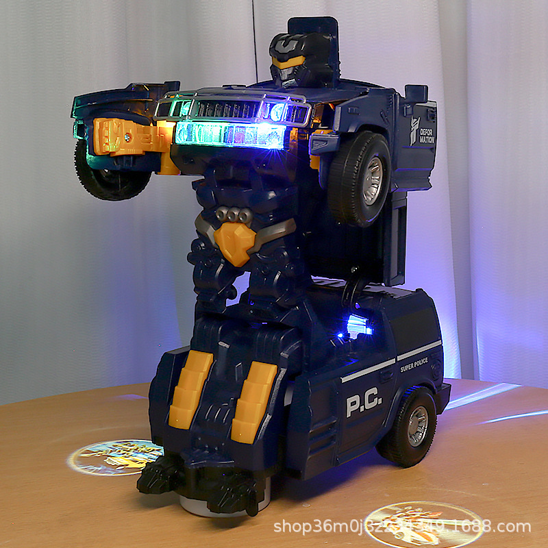 Transfronterizos niños deformación eléctrica policía Hummer robot juguete giratorio universal niño sonido y luz coche de música