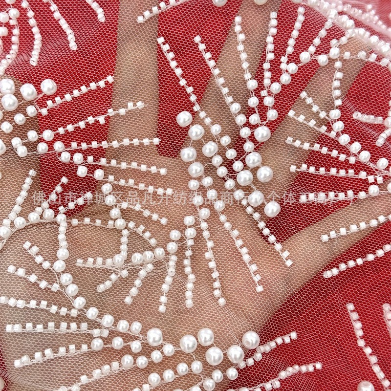 Tejido bordado de bollas tridimensionales de moda transfronteriza Gao Ding vestido de boda rendimiento vestido de moda tela