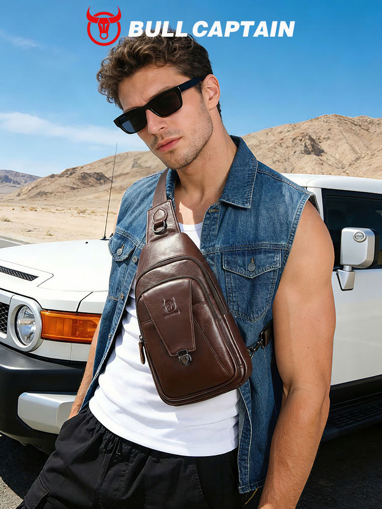 Capitán Niu cuero hombres de cuero hombro crossbody pecho bolsa capa superior de piel de vaca moda multi-funcional deportes casual pecho bolsa