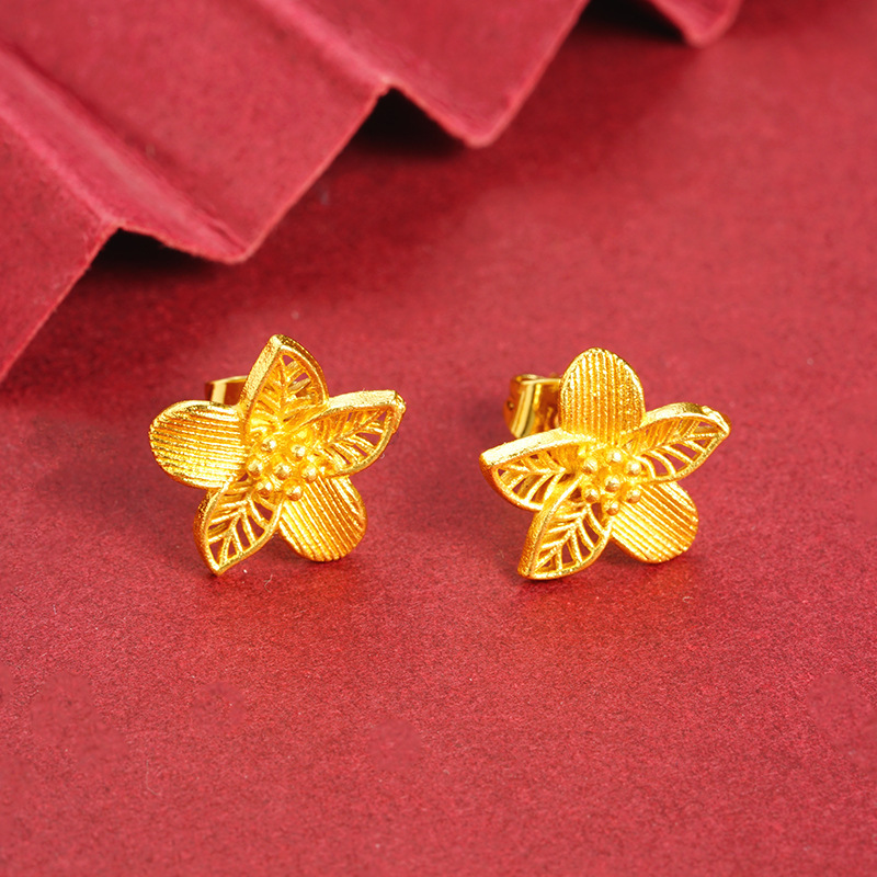 Antiguo estilo vietnamita arenas flores pernos de orejas de alta calidad para mujeres no se desvanecen cuatro hojas cinco flores joyas de orejas de aleación de latón