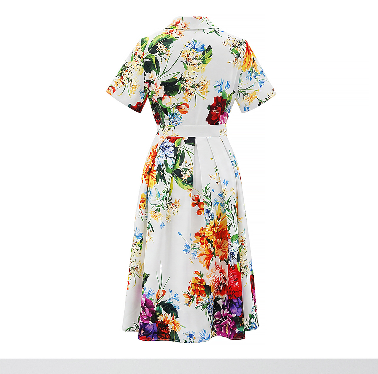 Đầm maxi nữ thắt eo cổ ve in họa tiết hoa phong cách Pháp — màu trắng chi tiết 17