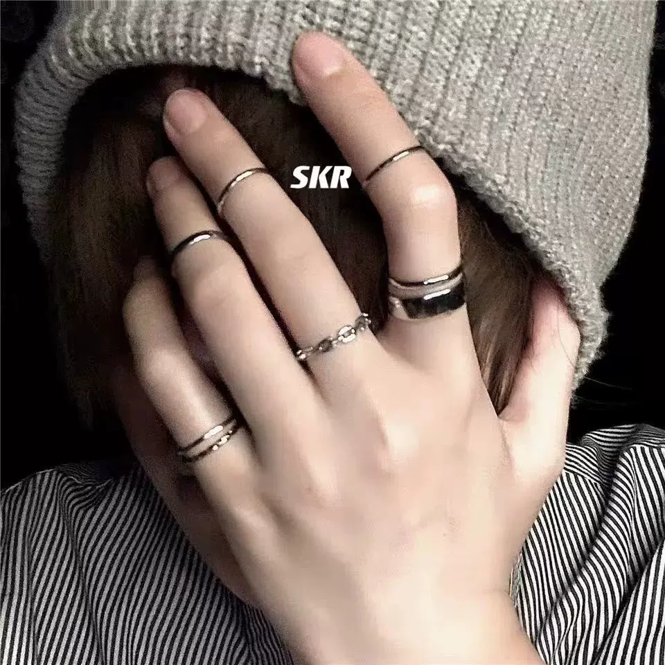 SKR~冷淡风开口可调节戒指女ins潮嘻哈简约复古个性关节戒指环男