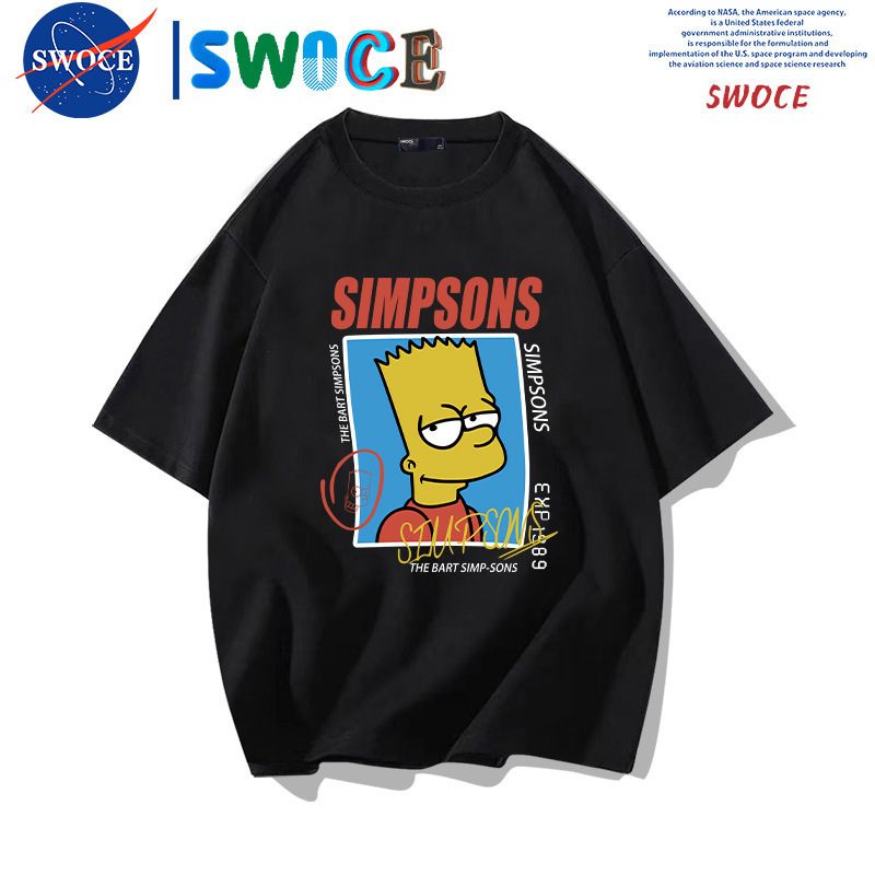 Simpsons Animation Peripheral Cotton Short-sleeved T-shirt Men's Summer Teenagers Trendy Loose Shoulder Half-sleeved Top Simpsons Animation Peripheral Cotton Short-sleeved T-shirt Men's Summer Teenagers Trendy Loose Shoulder Half-sleeved Top