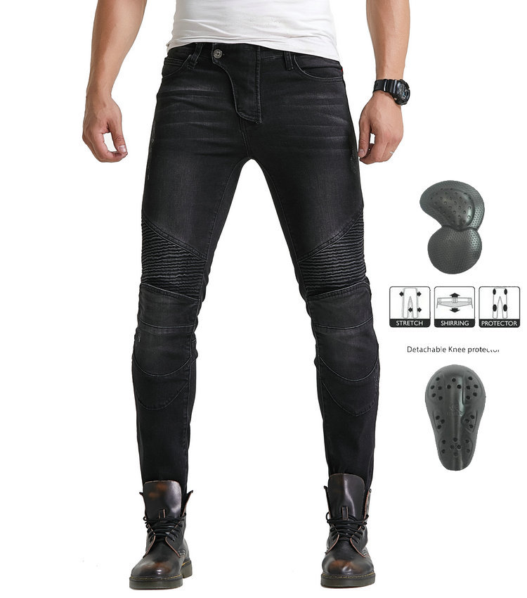 VOLERO pantalones vaqueros de la motocicleta de los hombres pantalones anti-caída Caballero pantalones de montar delgados pantalones de carreras elásticos altos