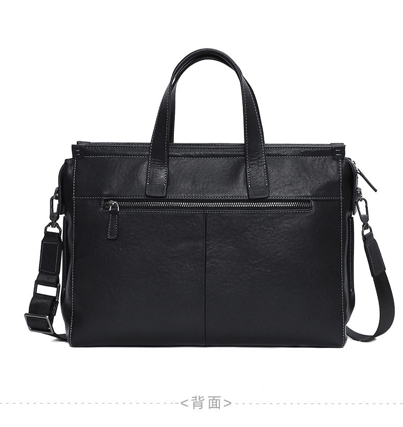 Túi xách tay nam da bò thật công sở đựng tài liệu laptop dung tích lớn 38×11×26 cm — Màu đen da thực vật chi tiết 14
