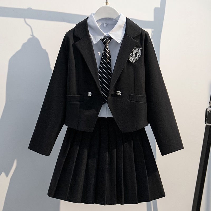 女童装套装学生校服时髦2026新款中大童洋气春秋季学院风西装黑色