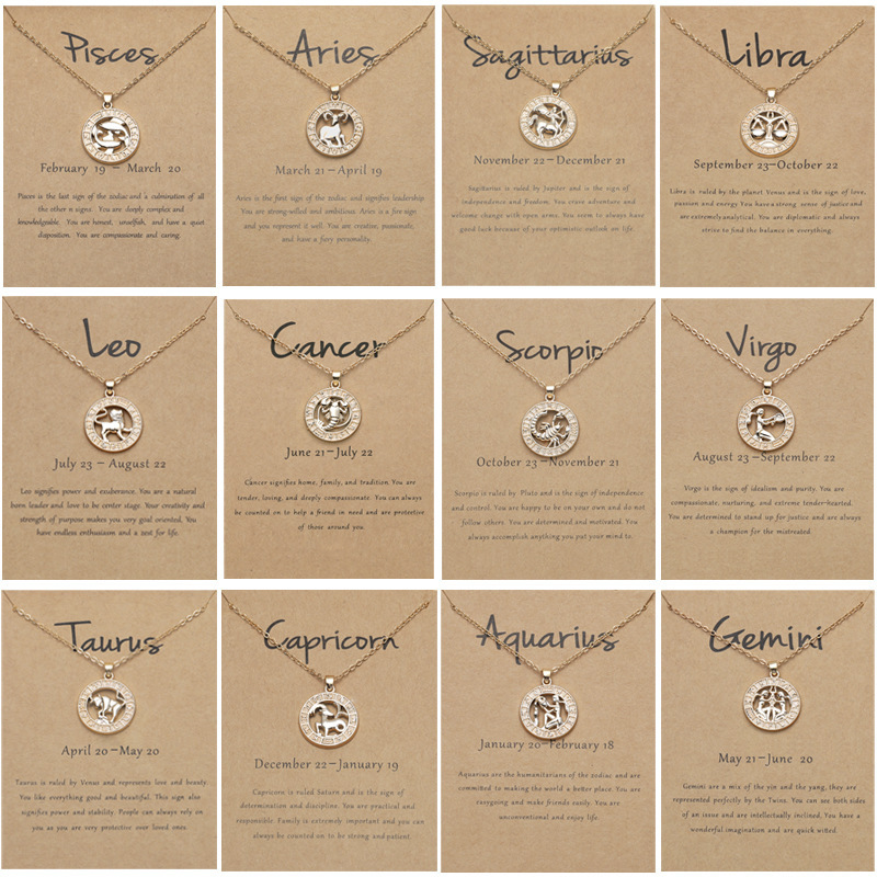 Cross-border Amazon wish12 Constellation 3D image pendant necklace ins spot constellation card clavicle chain