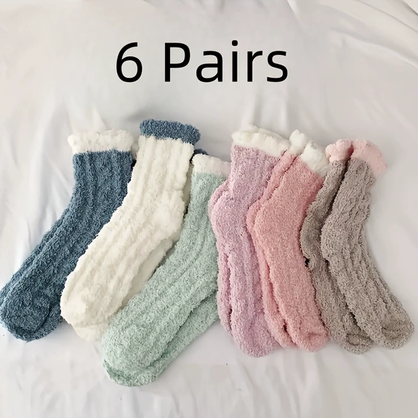 6 Pairs Of Coral Velvet Socks