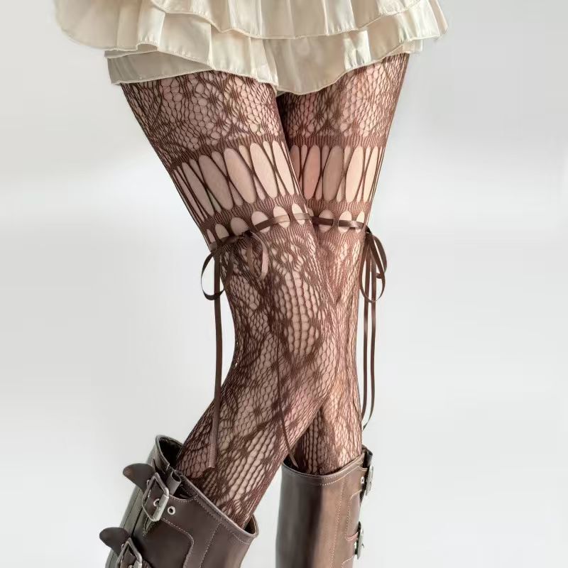 Floral Jacquard Fishnet Socks with Lace Hollow-Out Design, Unique Retro Thin Style, Integrated Foot Socks, Hollow-Out Fishnet Socks, Trendy on Instagram