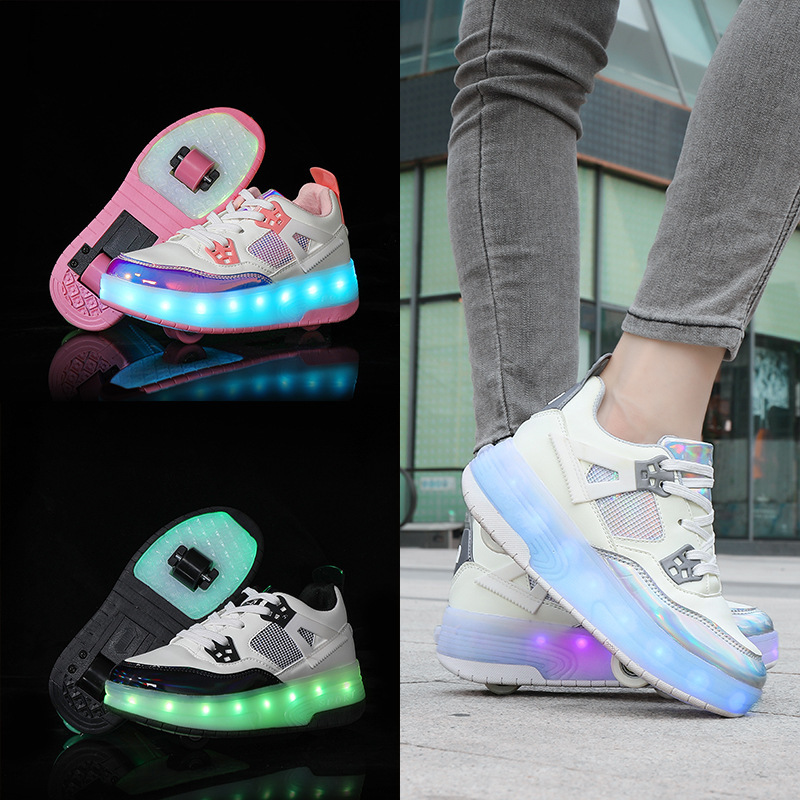 Nowe buty do chodzenia, buty z funkcją ładowania, dwukołowe światła LED, rolki dla dzieci i dorosłych, sznurówki do butów, kółka_voghion.com
