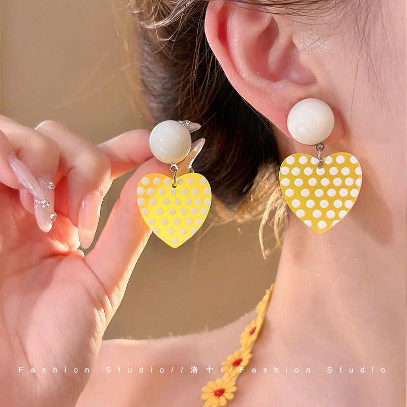27#yellow love polka dot ear clip style