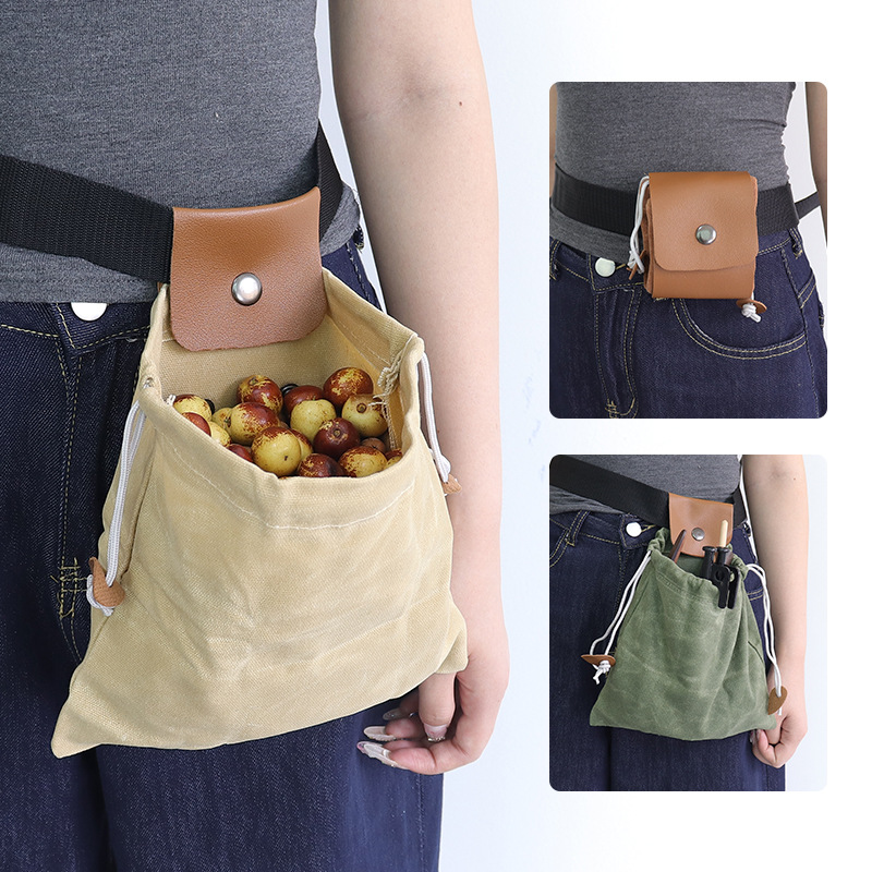 Amazon delantal de lona impermeable plegable bolsillo de gran capacidad bolsa de recolección de frutas bolsa de almacenamiento portátil al aire libre