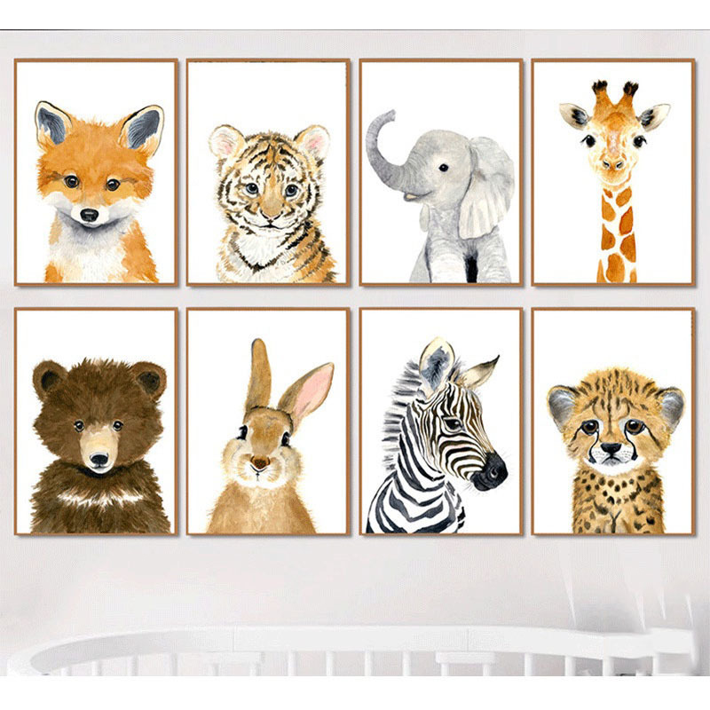 极简动画帆布画可爱小动物装饰帆布画客厅装饰图片挂画
