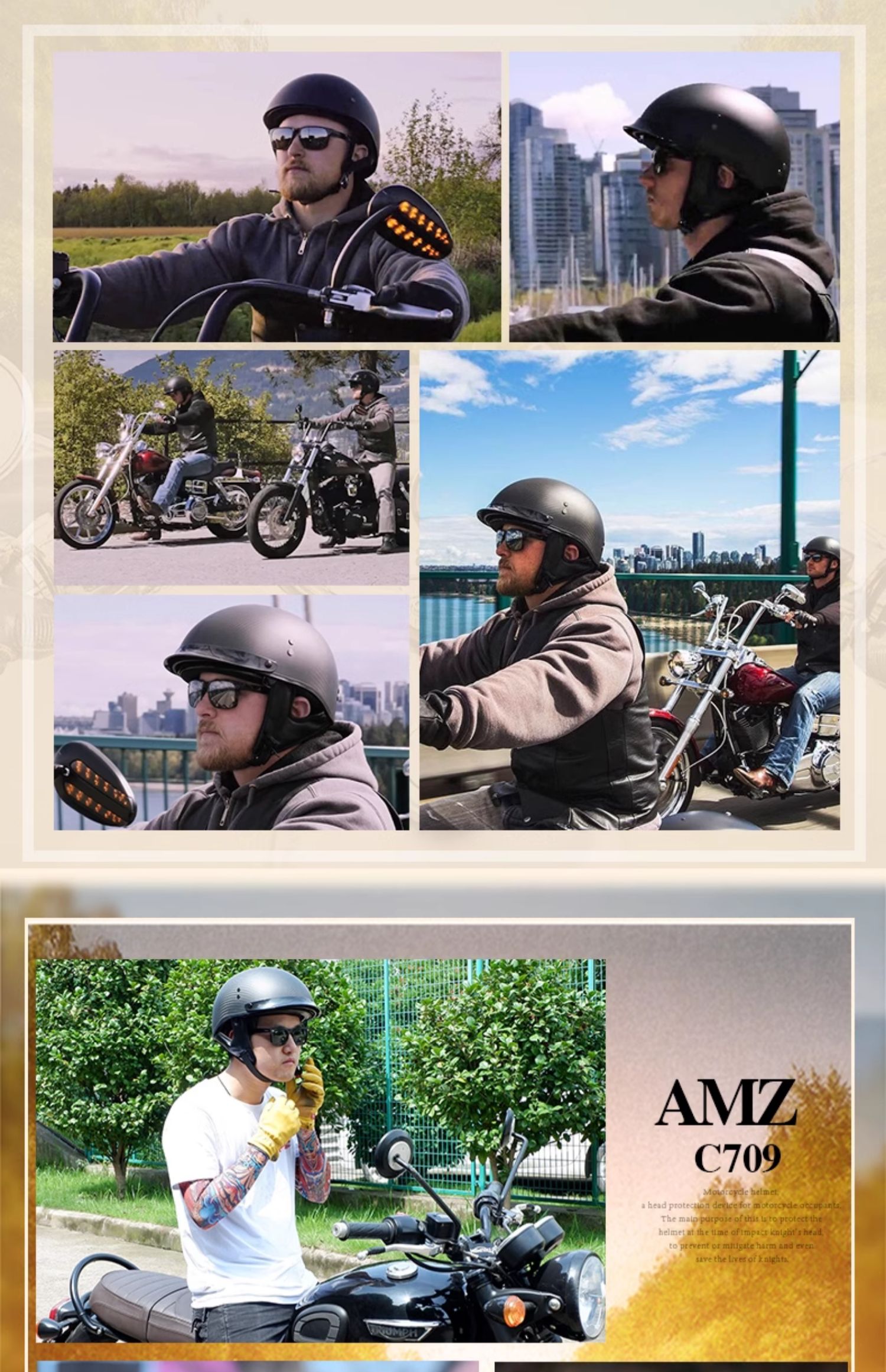 Carbon Fiber Half Helmet Motorcycle Retro 3C Certified Summer Scooter