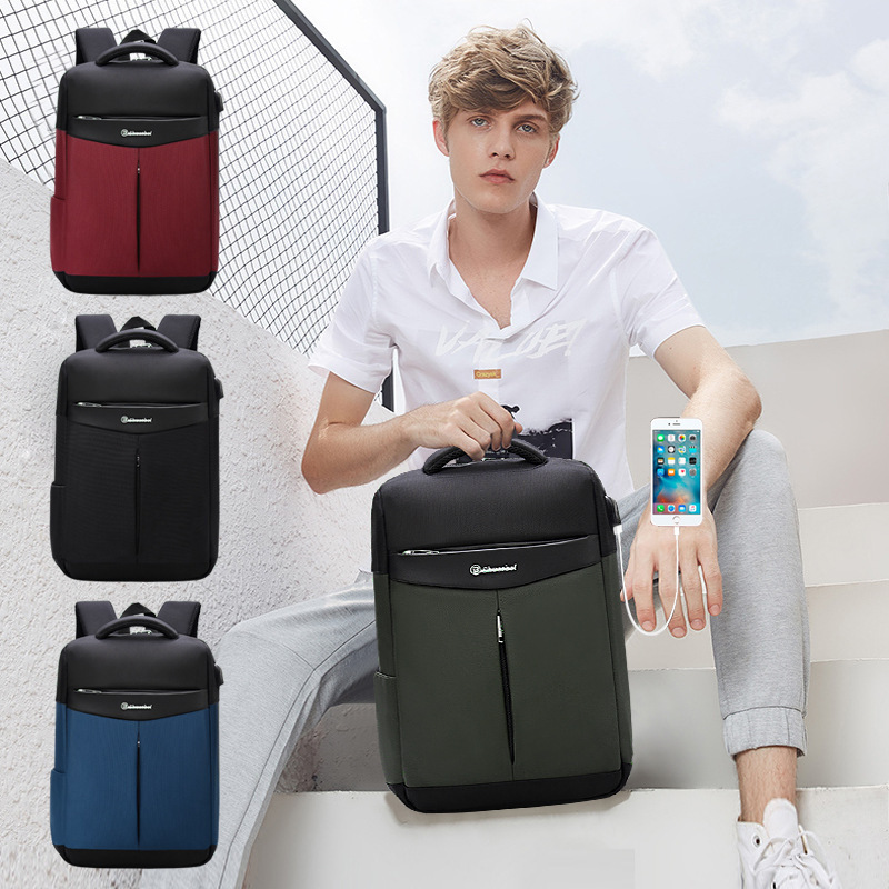 韩版潮流纯色商务背包简约通勤电脑双肩背包大容量高中大学生书包