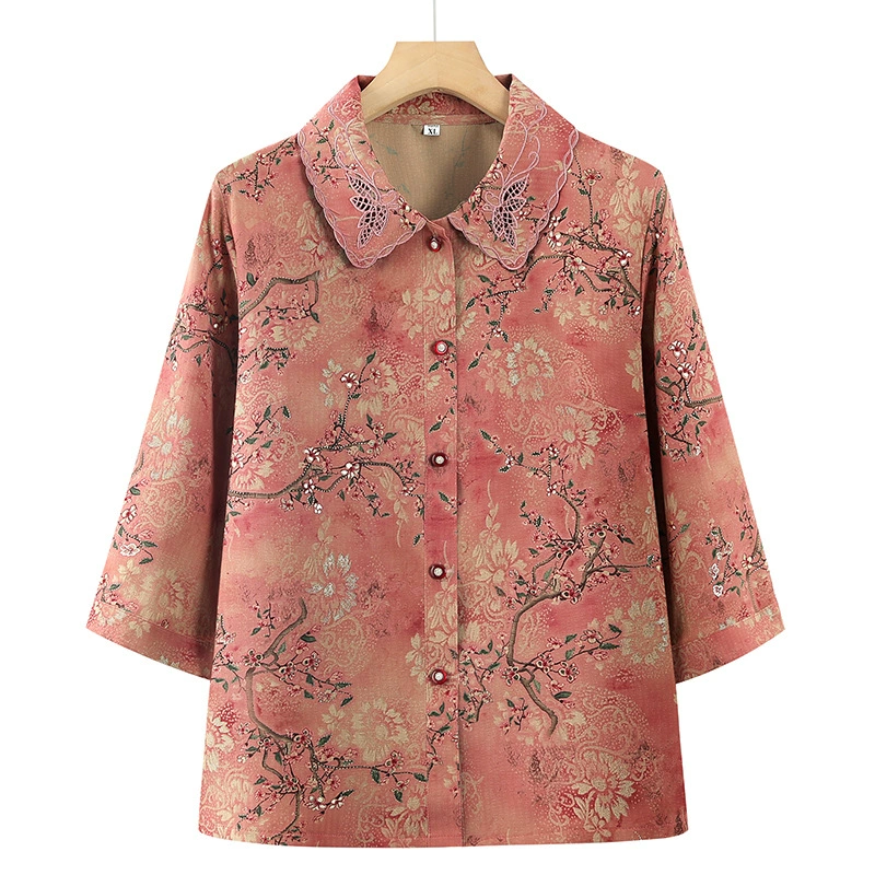 Летняя одежда для людей среднего и пожилого возраста, рубашки для 60-летней бабушки, тонкие рубашки с рукавом три четверти для мамы, свободная одежда для жен и пожилых людей.