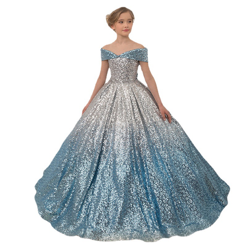 El comercio exterior de Europa y América Amazon AliExpress deseo nuevo vestido de novia con lentejuelas fuera del hombro vestido de los niños comunión vestido de princesa