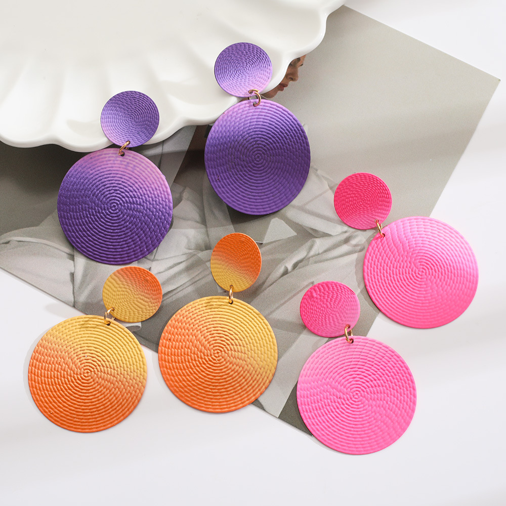 Geometric, Round, Gradient Color Pattern Women's Gender Wholesale Jewelry Vintage Style Geometric Round Gradient Color Metal Plating Drop Earrings