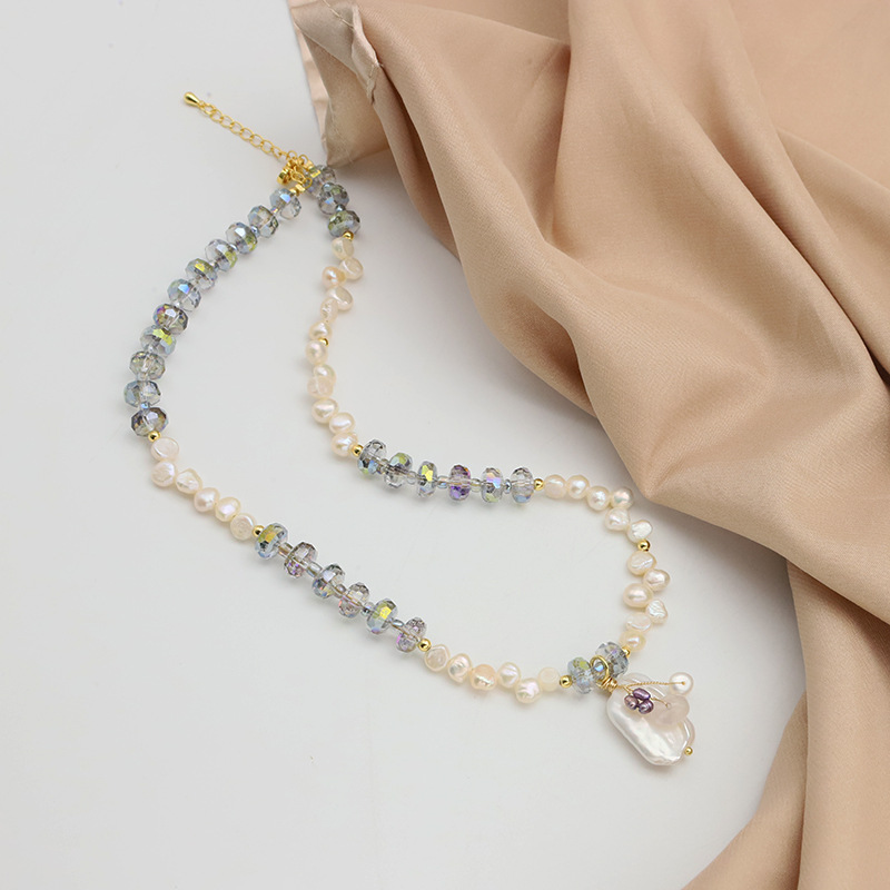 Barroco collar de perlas colgante de rama cuadrada colgante de clavícula nicho personalidad alta sensación natural collar de perlas mujeres
