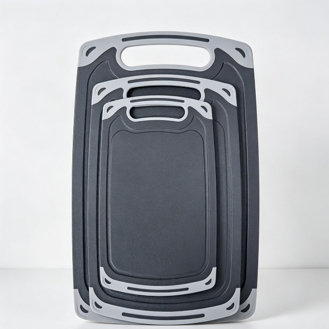 Set de tres piezas de tablero de corte de plástico de paja de trigo de doble cara y tablero de corte de tablero de mesa para cocina