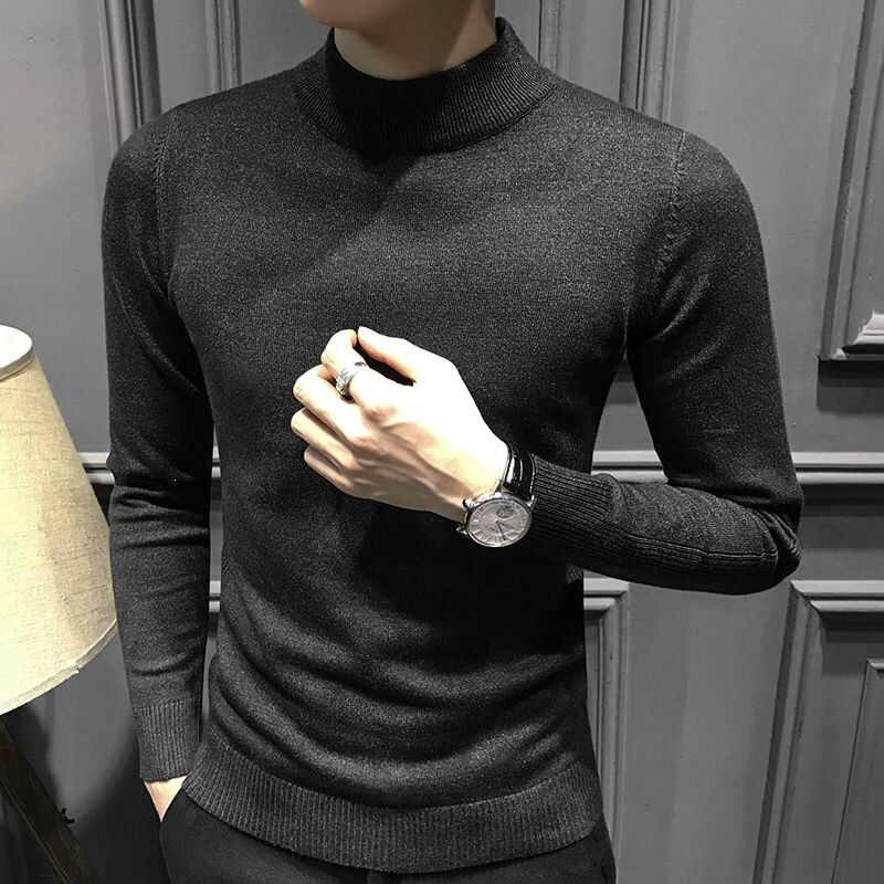 2026 new autumn/winter men's stylish half-turtleneck sweater, Korean-style trendy slim-fit knitted base layer, long-sleeved sweater