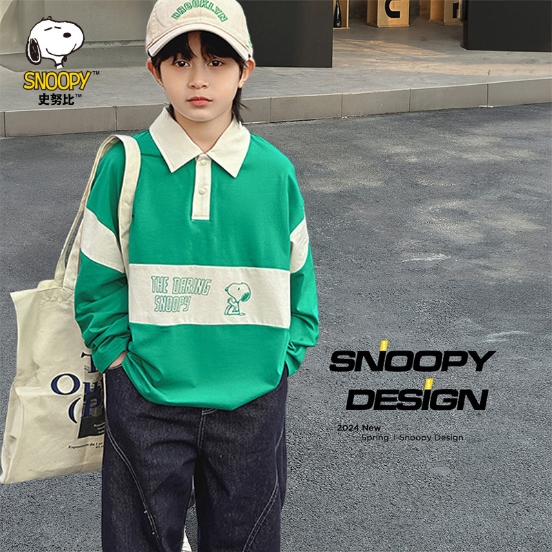 Snoopy Spring New Children's Sweatshirt Boys Long Sleeve Top Medium and Large Children's Polo Shirt Boys Casual Spring Wear