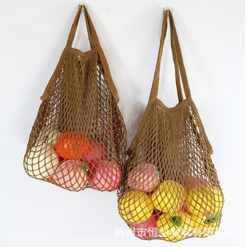 Bolsa de malla de algodón portátil al por mayor Bolsa de compras Supermercado Bolsa de malla de verduras y frutas Bolsa de compras Bolsa tejida hueca