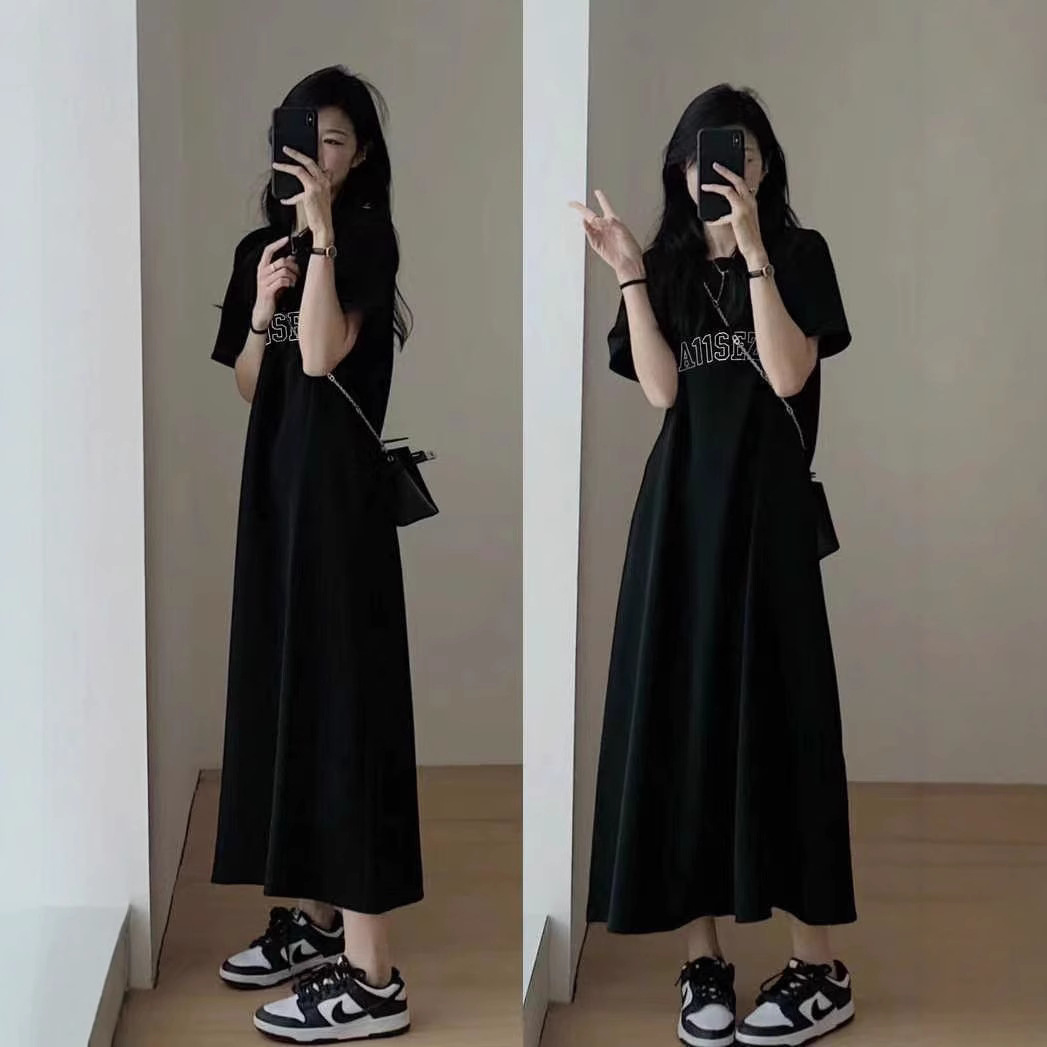 2025 Summer New Korean Fashion T-shirt Women's Printed Split Dress Loose Large Women's Cross border Wholesale