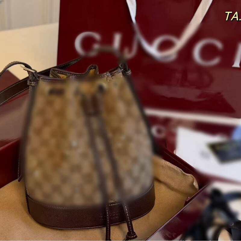 Gucci Luxury Monogram Drawstring Bucket Bag for Women Essence Shoulder Crossbody Large Capacity Korean Style Trendy Monogram Fashion