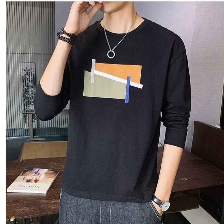 長袖tシャツの男性のパーカーの新型の2024項の春と秋の底のシャツの上で服のファッションのブランドの学生の丸首のtシャツを着ます。|undefined