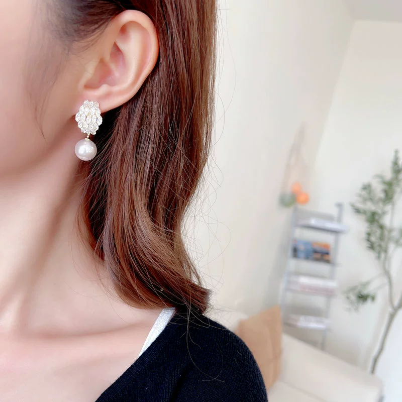 Серебряная игла, серьги, цирконий из жемчуга, образец 925 пробы, корейский стиль, интернет-знаменитость, стиль высокого качества