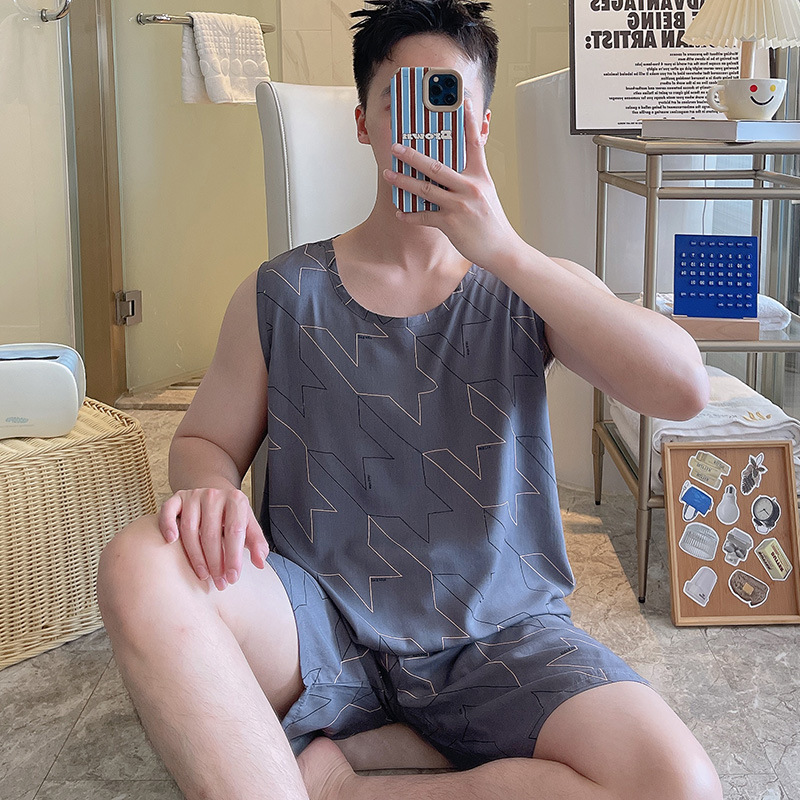 2024 new cotton silk pajamas men's summer leisure high school students college students can wear home clothes suit thin